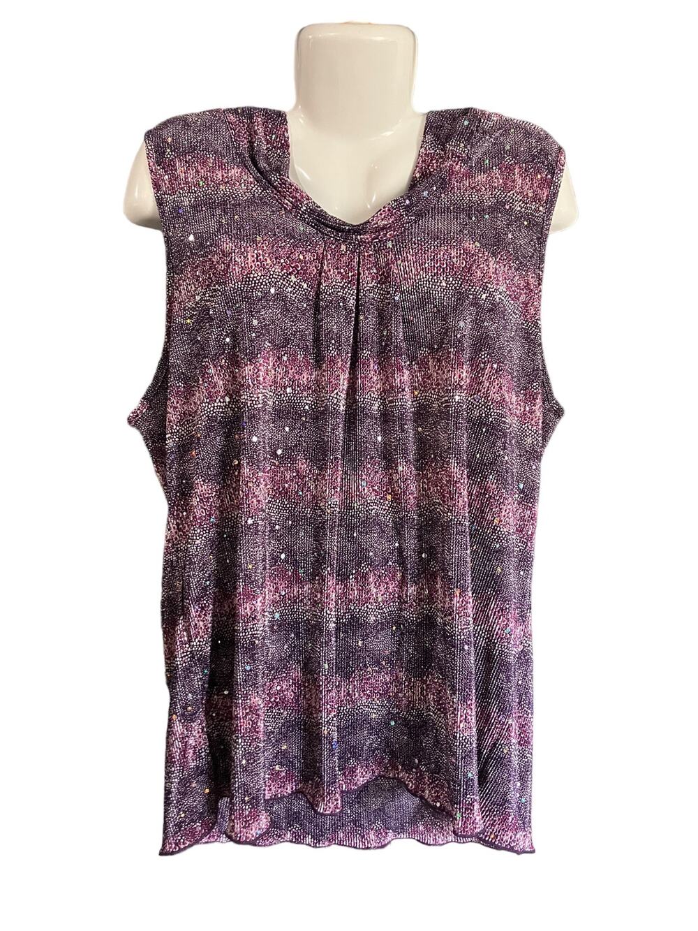 CJ Banks Women's Purple/Pink w/ Rhinestones Sleeveless Mock Neck Top | Size 2X